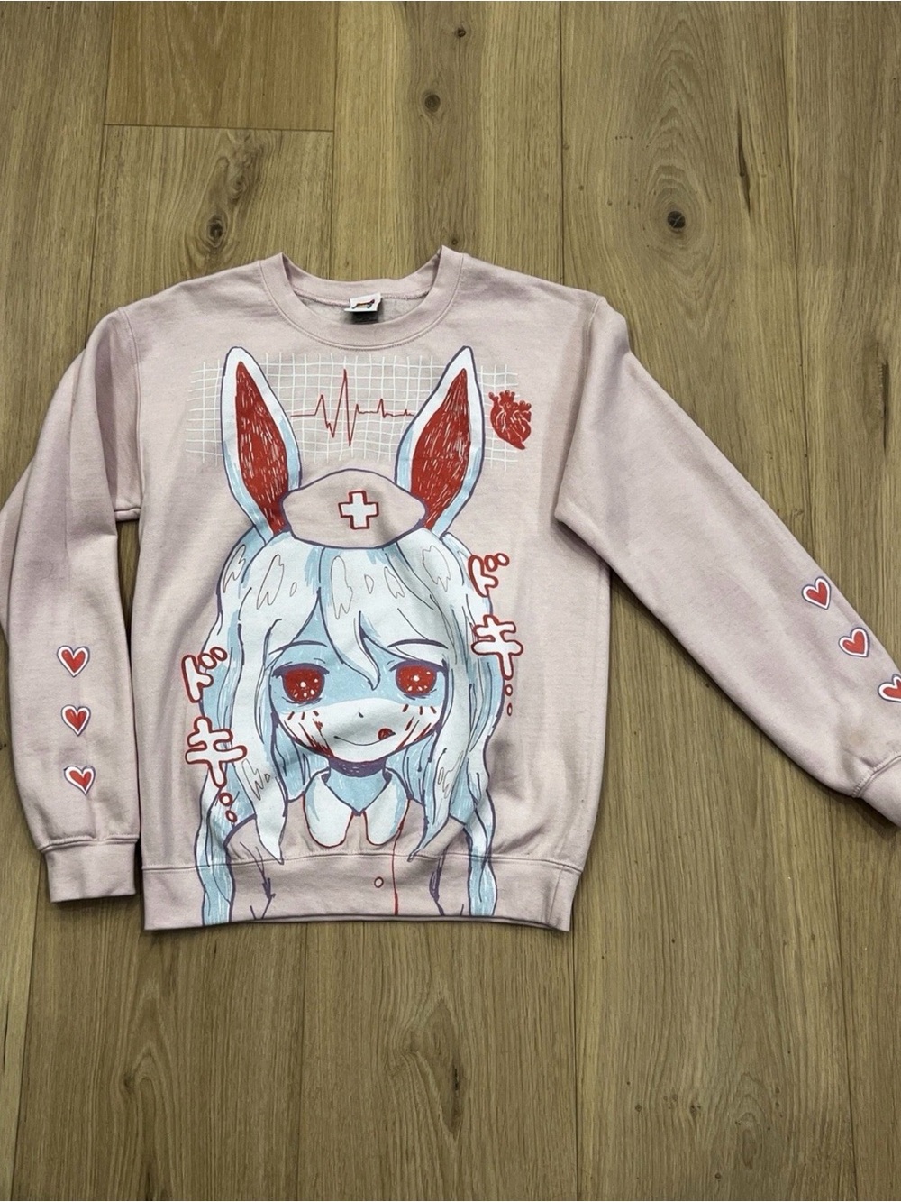 Rare 2016 OMOCAT Nurse Bunny Girl Sweatshirt Pink White  Women's Size Small